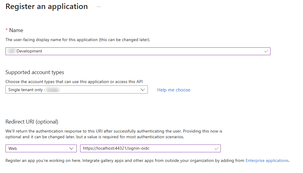 Register an Application 메뉴